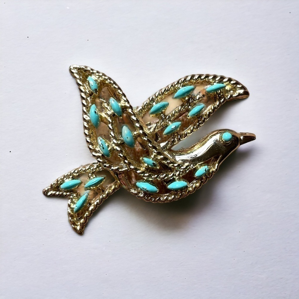 Bird pin, gold tone, pristine condition, designed to be worn as a pendant or pin - Picture 1 of 4